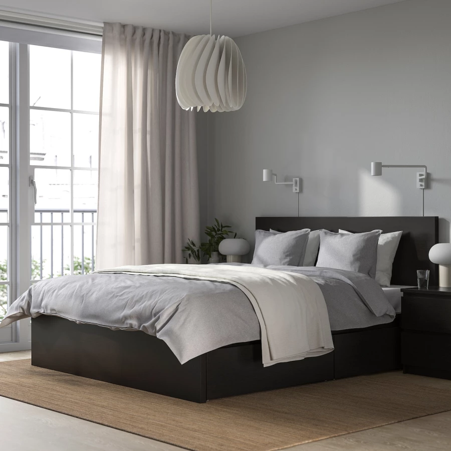 Каркас кровати с 4 ящиками для хранения - IKEA MALM, 200х160 см, черный, МАЛЬМ ИКЕА (изображение №4)