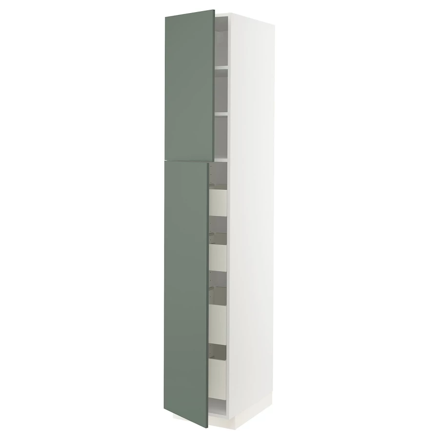 Высокий шкаф - IKEA METOD/MAXIMERA/МЕТОД/МАКСИМЕРА ИКЕА, 220х60х40 см, белый/серо-зеленый (изображение №1)