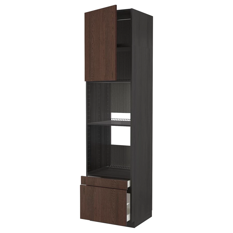 Высокий шкаф - IKEA METOD/MAXIMERA/МЕТОД/МАКСИМЕРА ИКЕА, 240х60х60 см, черный/коричневый (изображение №1)