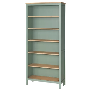 Открытый книжный шкаф - IKEA HEMNES/ХЕМНЭС ИКЕА, 90x197 см, серо-зеленая/светло-коричневая морилка