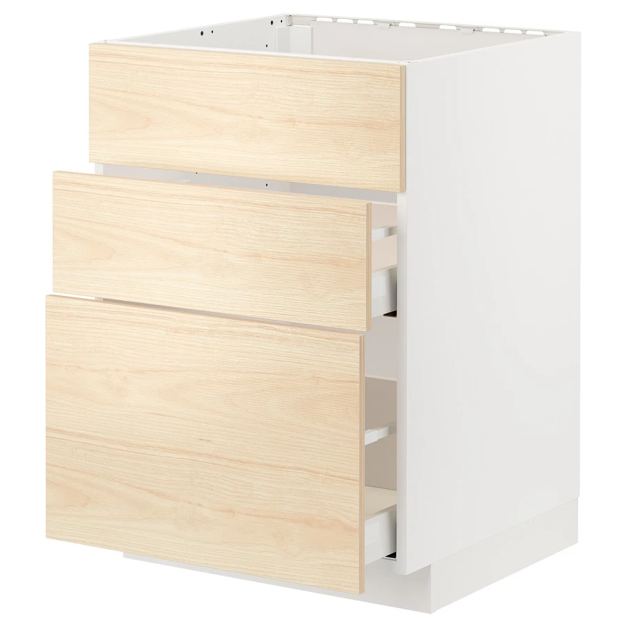Напольный шкаф - IKEA METOD MAXIMERA, 60x62x80см, белый/светлый ясень, МЕТОД МАКСИМЕРА ИКЕА (изображение №1)