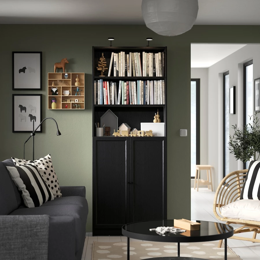 Книжный шкаф -  BILLY / OXBERG IKEA/ БИЛЛИ/ ОКСБЕРГ ИКЕА, 80х30х202 см,  черный (изображение №2)