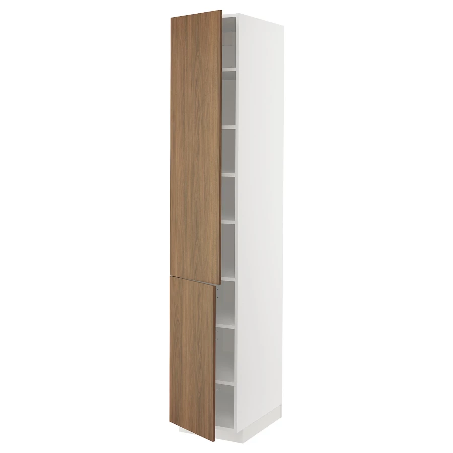 Высокий кухонный шкаф с полками - IKEA METOD/МЕТОД ИКЕА, 220х60х40 см, белый/коричневый (изображение №1)