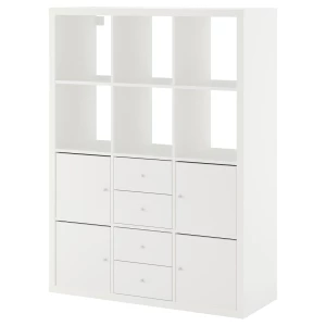 Стеллаж 12 ячеек с ящиками и дверцами - IKEA KALLAX, 112х147 см, белый, КАЛЛАКС ИКЕА