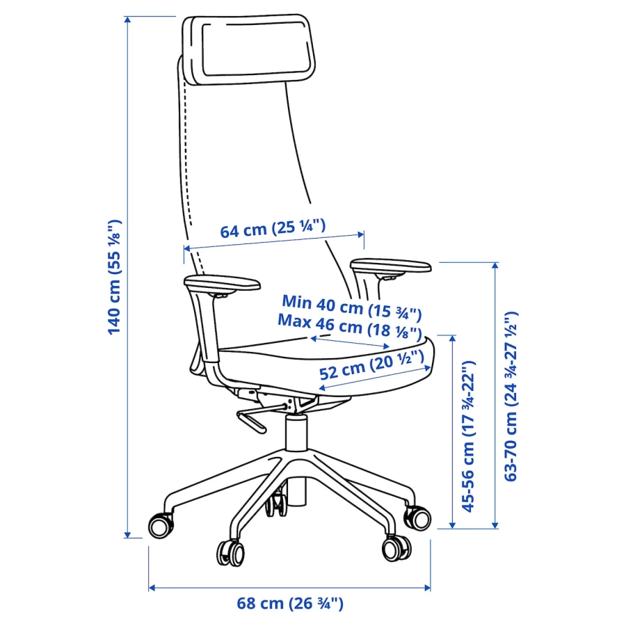 Офисный стул с подлокотниками - IKEA JÄRVFJÄLLET/JARVFJALLET/ЖАРВФЖАЛЛЕТ ИКЕА, темно-серый (изображение №9)