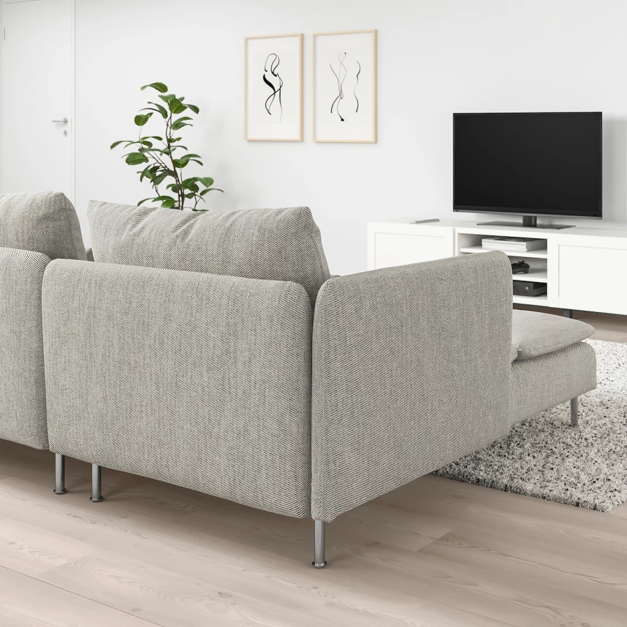 3-местный диван и козетка - IKEA SÖDERHAMN/SODERHAMN, 99x291см, серый/светло-серый, СЕДЕРХАМН ИКЕА (изображение №3)