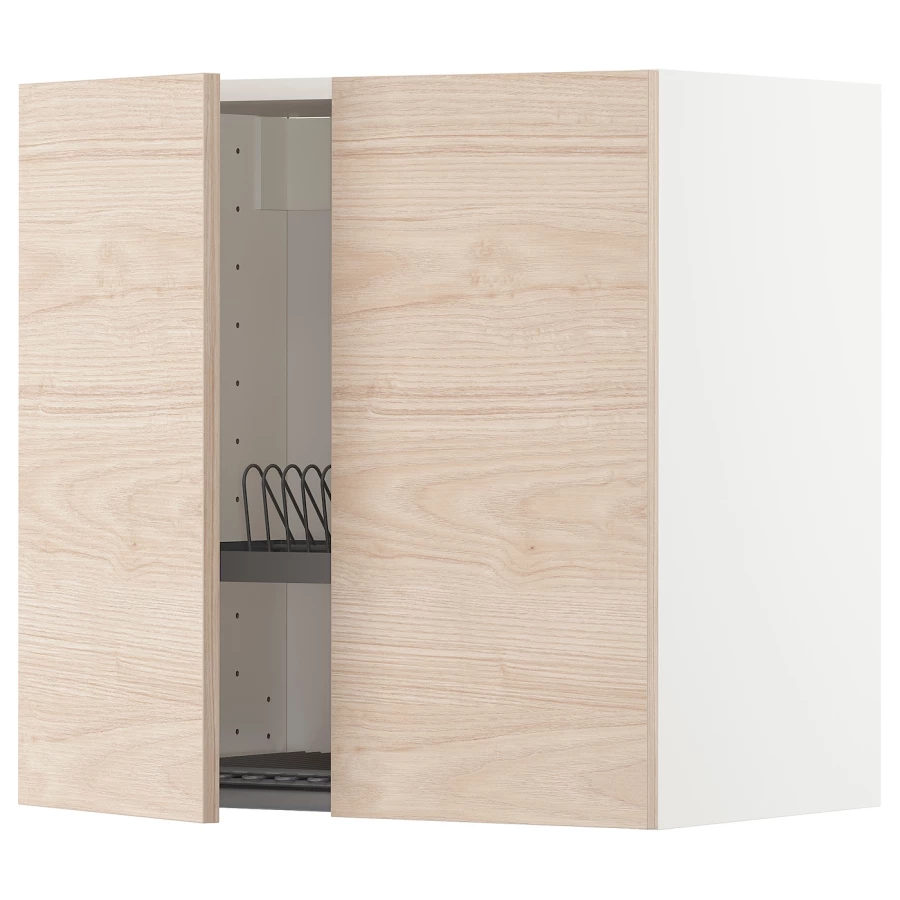 Навесной шкаф с сушилкой - METOD IKEA/ МЕТОД ИКЕА, 60х60 см, под беленый дуб/белый (изображение №1)