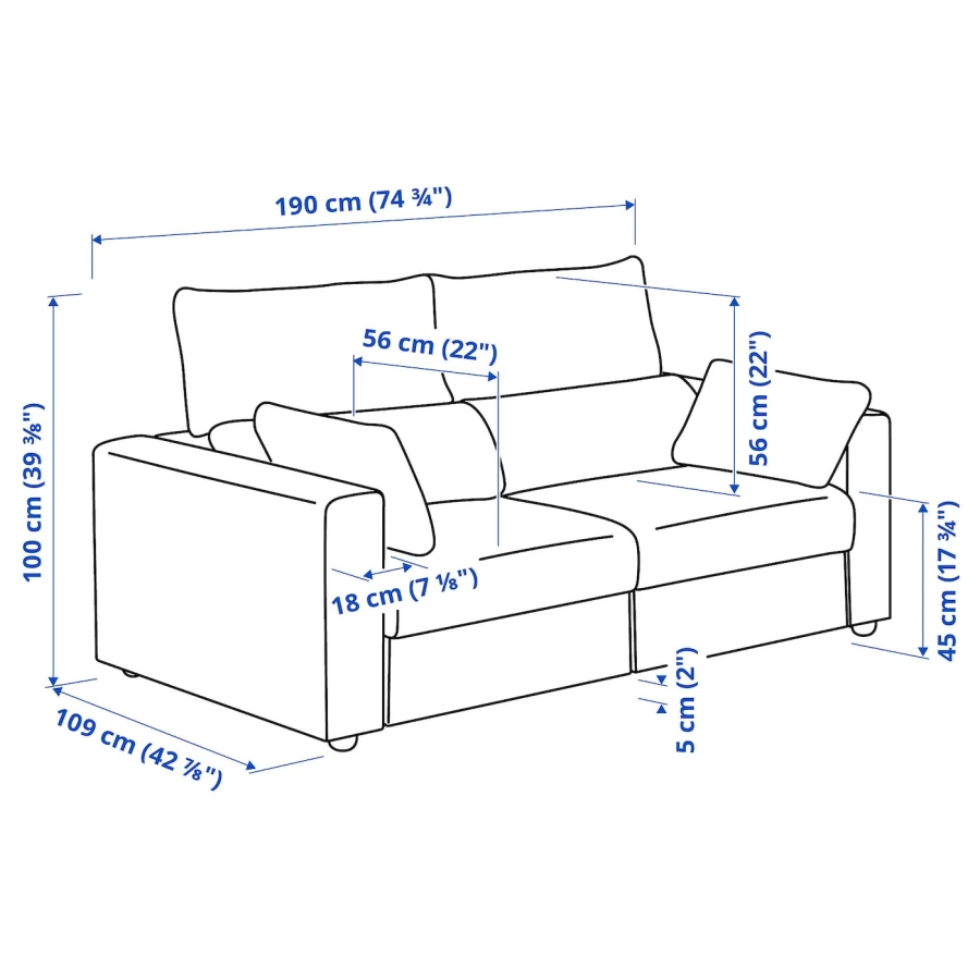 2-местный диван - IKEA ESKILSTUNA/ЭСКИЛЬСТУНА ИКЕА, 100х109х190 см, синий (изображение №7)
