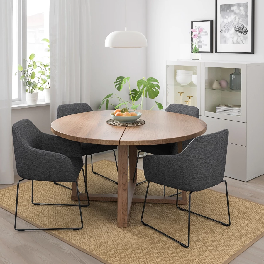 Стол круглый раздвижной - IKEA MÖRBYLÅNGA/MORBYLANGA, 145х75 см, коричневый, МОРБИЛОНГА ИКЕА (изображение №6)