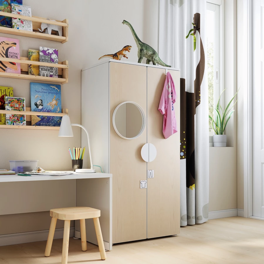 Шкаф детский - IKEA SMÅSTAD/SMASTAD, 60x42x123 см, белый/светло-коричневый, СМОСТАД ИКЕА (изображение №2)