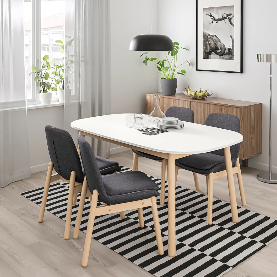Стол и 4 стула - VEDBO / VEDBO IKEA/ ВЕДБО ИКЕА, 160х95 см, белый/серый (изображение №2)