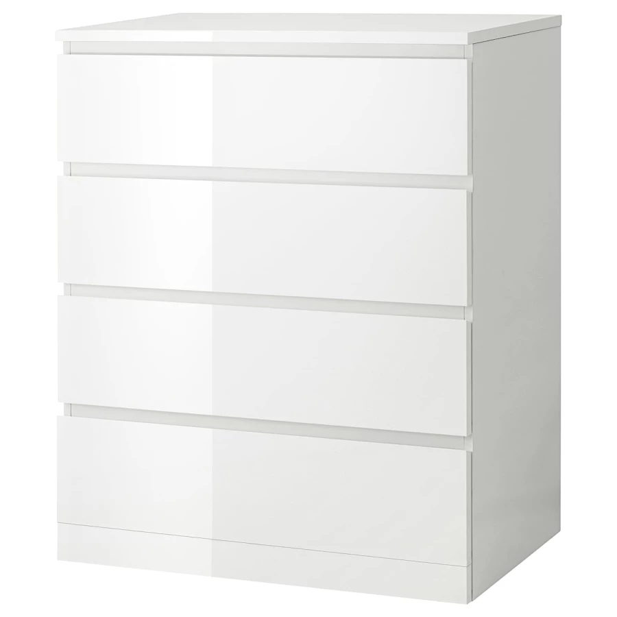 Комод - IKEA MALM/МАЛЬМ ИКЕА, 48х80х100 см, глянцевый белый (изображение №1)