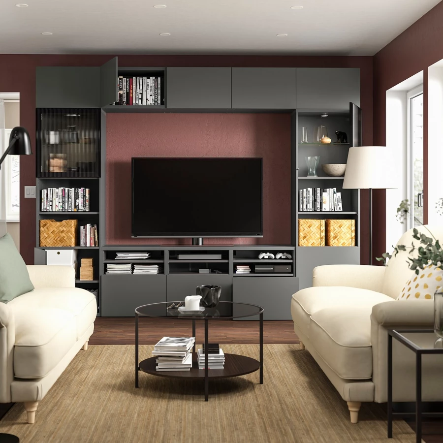 Комплект мебели д/гостиной  - IKEA BESTÅ/BESTA, 231x42x300 см, темно-серый, БЕСТО ИКЕА (изображение №2)