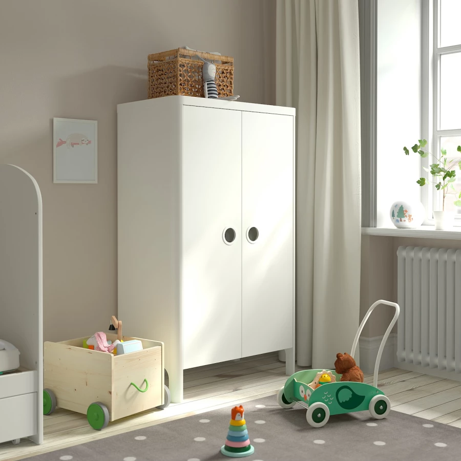 Шкаф детский - IKEA BUSUNGE, 80x139 см, белый, БУСУНГЕ ИКЕА (изображение №2)