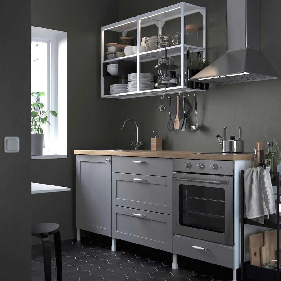 Кухня - ENHET  IKEA/ ЭНХЕТ ИКЕА, 203х222 см, белый/серый/бежевый (изображение №2)