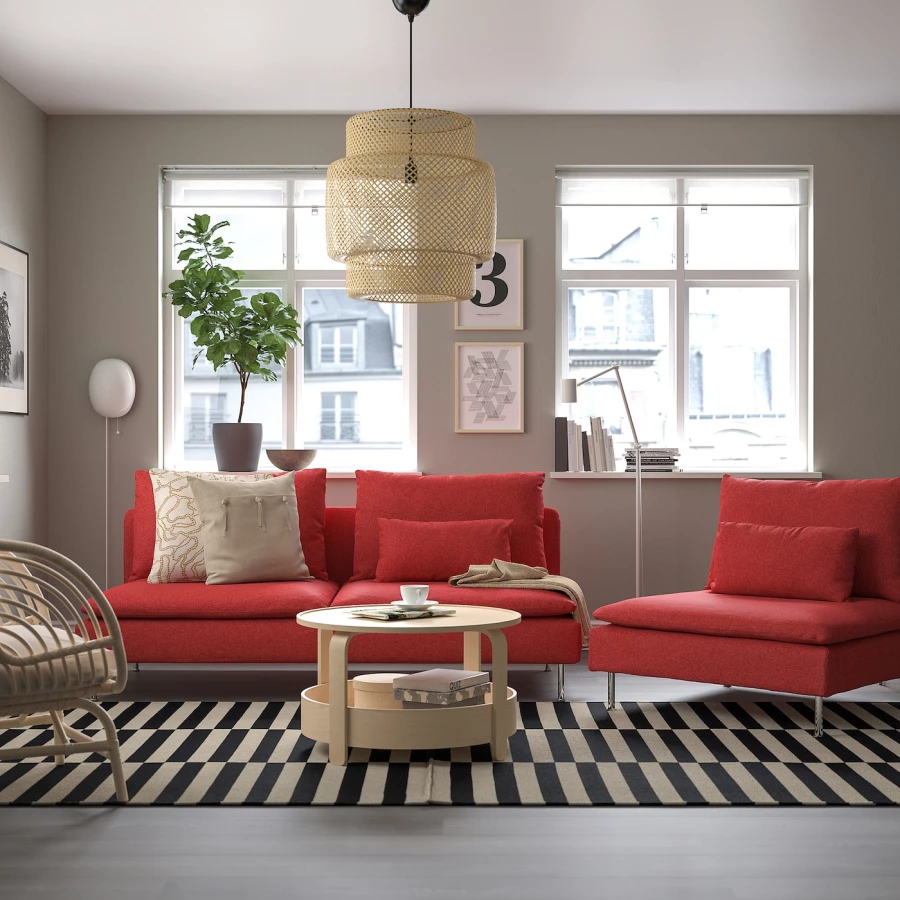3-местный диван - IKEA SÖDERHAMN/SODERHAMN/СЁДЕРХАМН ИКЕА, 186х69х99 см, красный (изображение №2)