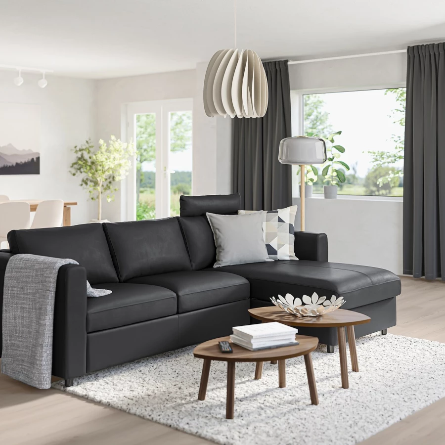 3-местный диван - IKEA VIMLE, 252х98х100 см, черный, кожа, ВИМЛЕ ИКЕА (изображение №2)