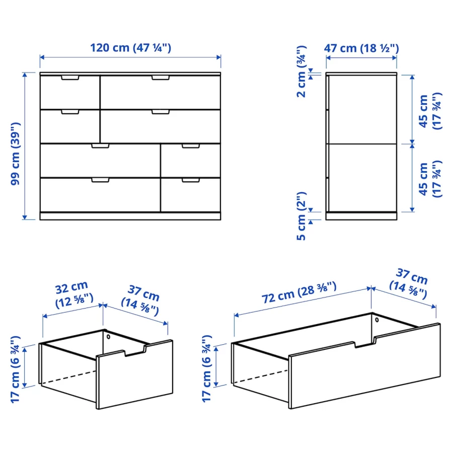 Комод - IKEA NORDLI/НОРДЛИ ИКЕА, 47х99х120 см, белый (изображение №5)