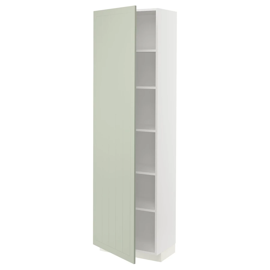 Высокий кухонный шкаф с полками - IKEA METOD/МЕТОД ИКЕА, 200х37х60 см, белый/зеленый (изображение №1)