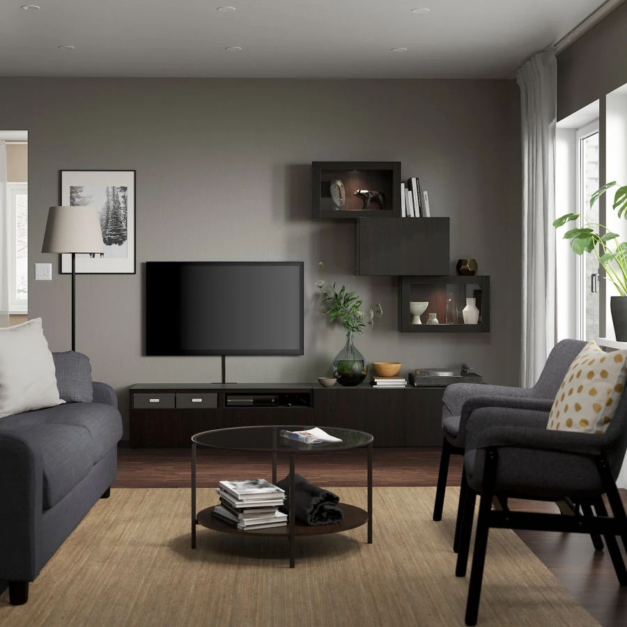 Комбинация для хранения ТВ - IKEA BESTÅ/BESTA, 190x42x240см, черный, БЕСТО ИКЕА (изображение №3)