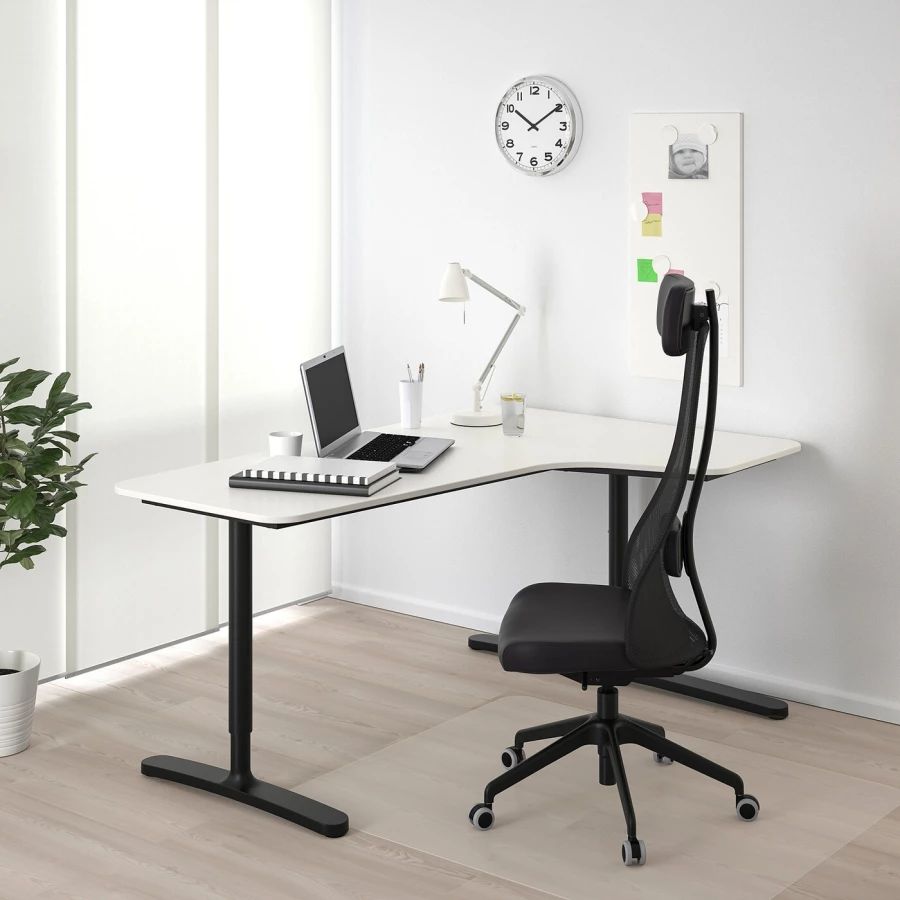 Угловой письменный стол (правый угол) - IKEA BEKANT, 160х110х65-85 см, белый/черный, БЕКАНТ ИКЕА (изображение №2)