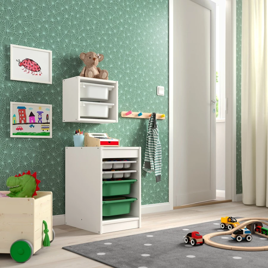 Стеллаж - IKEA TROFAST, 34х44х56 см, белый/зеленый/бело-серый, ТРУФАСТ ИКЕА (изображение №2)