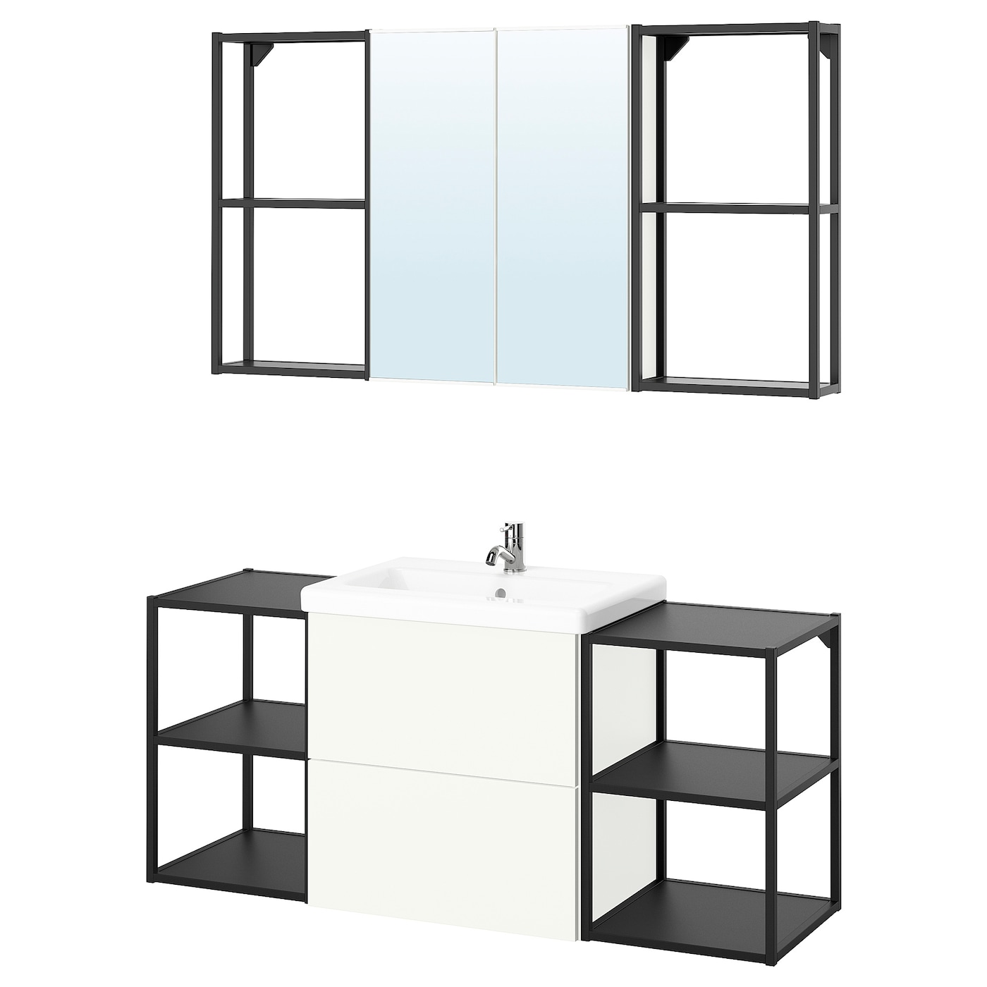 Комбинация для ванной - IKEA ENHET, 140х43х65 см, белый/антрацит, ЭНХЕТ ИКЕА