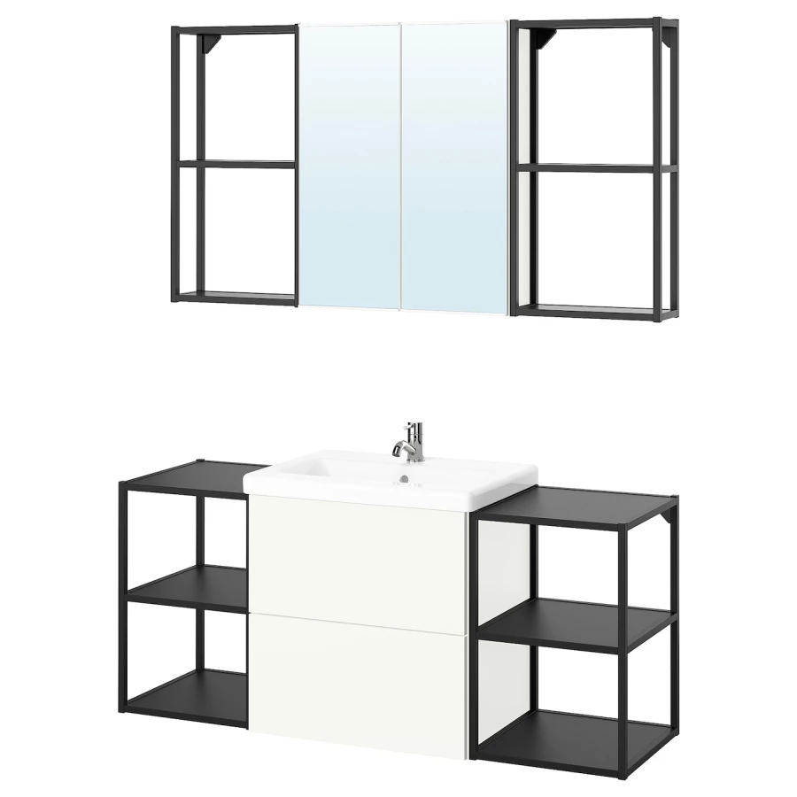 Комбинация для ванной - IKEA ENHET, 140х43х65 см, белый/антрацит, ЭНХЕТ ИКЕА (изображение №1)