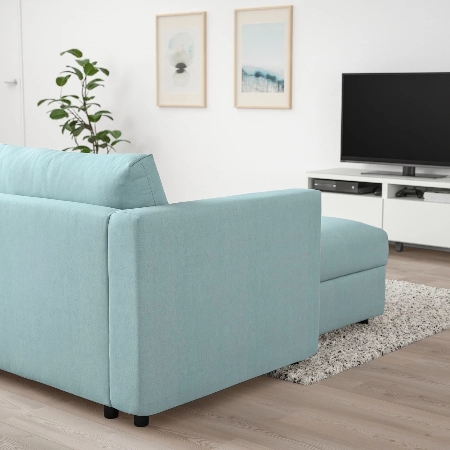Угловой диван-кровать с шезлонгом - IKEA VIMLE/ВИМЛЕ ИКЕА, 249/349х83х164 см, голубой (изображение №4)
