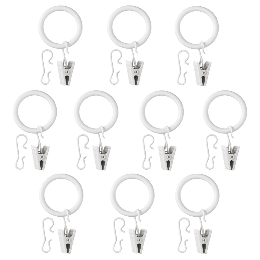 Набор колец для штор, 10 шт. - IKEA SYRLIG, 25 мм, белый, СИРЛИГ ИКЕА (изображение №1)