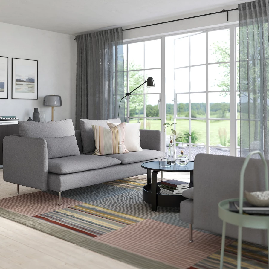 3-местный диван - IKEA SÖDERHAMN/SODERHAMN, 99x198см, серый/светло-серый, СЁДЕРХАМН  ИКЕА (изображение №2)