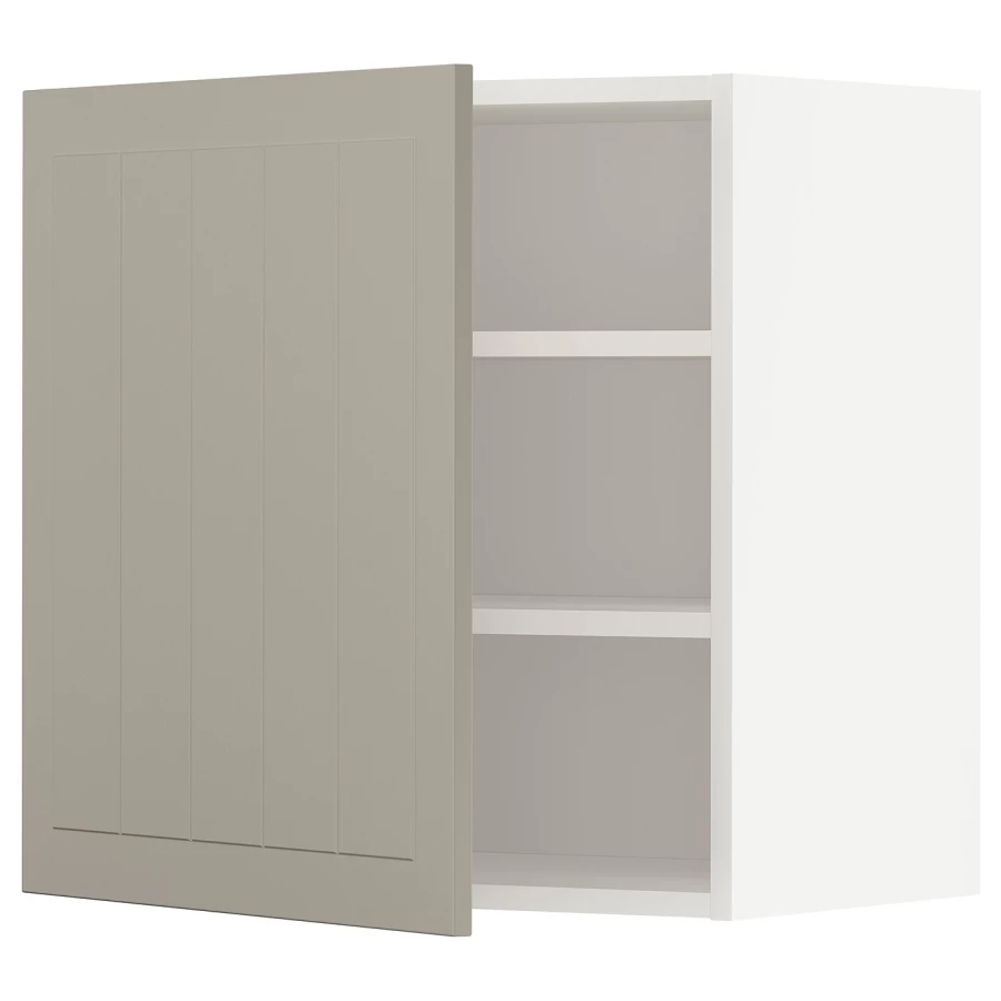 Навесной шкаф с полкой - METOD IKEA/ МЕТОД ИКЕА, 60х60 см, белый/светло-коричневый (изображение №1)