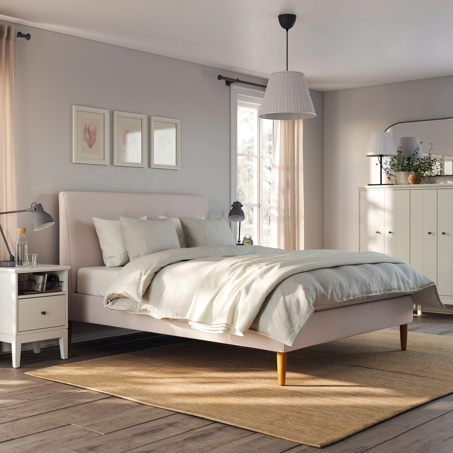 Двуспальная кровать - IKEA IDANÄS/IDANAS, 200х160 см, бледно розовый, ИДАНЭС ИКЕА (изображение №5)