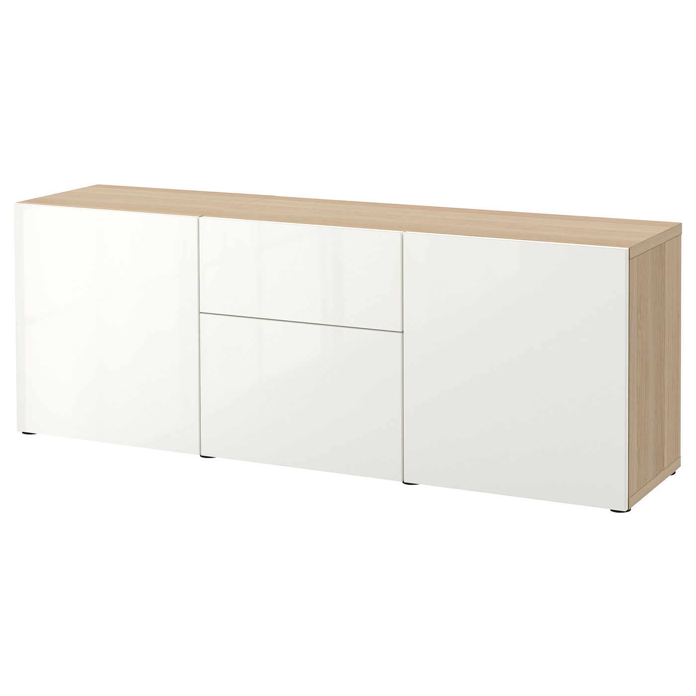 Комбинация для хранения - BESTÅ/ BESTА IKEA/ БЕСТА/БЕСТО ИКЕА, 180х65  см, белый/пол белёный дуб