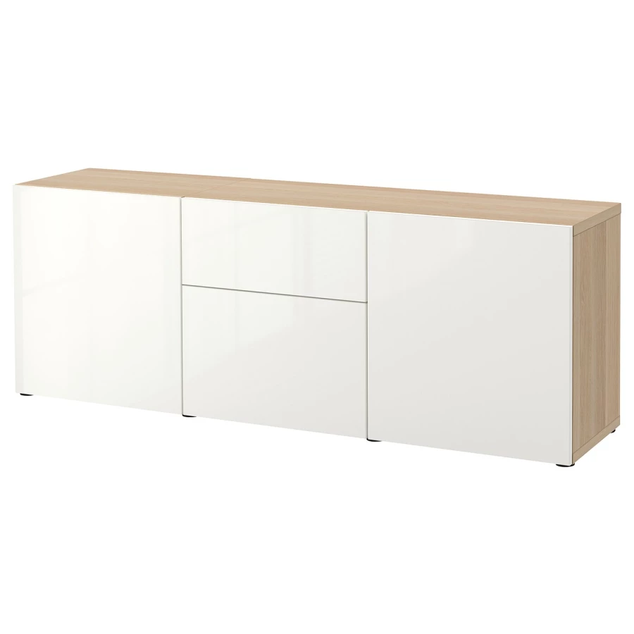Комбинация для хранения - BESTÅ/ BESTА IKEA/ БЕСТА/БЕСТО ИКЕА, 180х65  см, белый/пол белёный дуб (изображение №1)