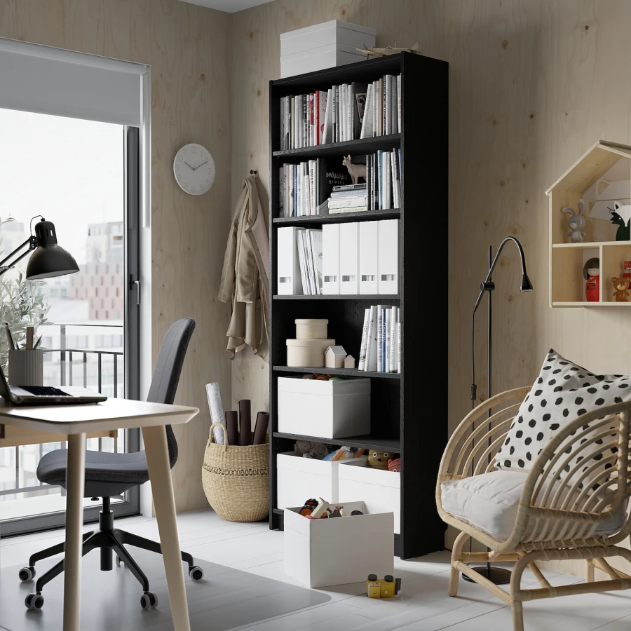 Стеллаж - IKEA BILLY, 80х28х202 см, черный/имитация дуба, БИЛЛИ ИКЕА (изображение №3)