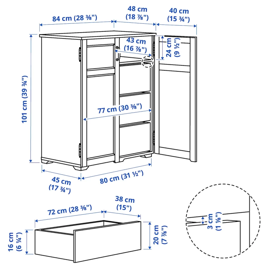 Шкаф с ящиком - GREÅKER /GREАKER  IKEA/ ГРОКЕР  ИКЕА,  84x101 см, белый (изображение №10)