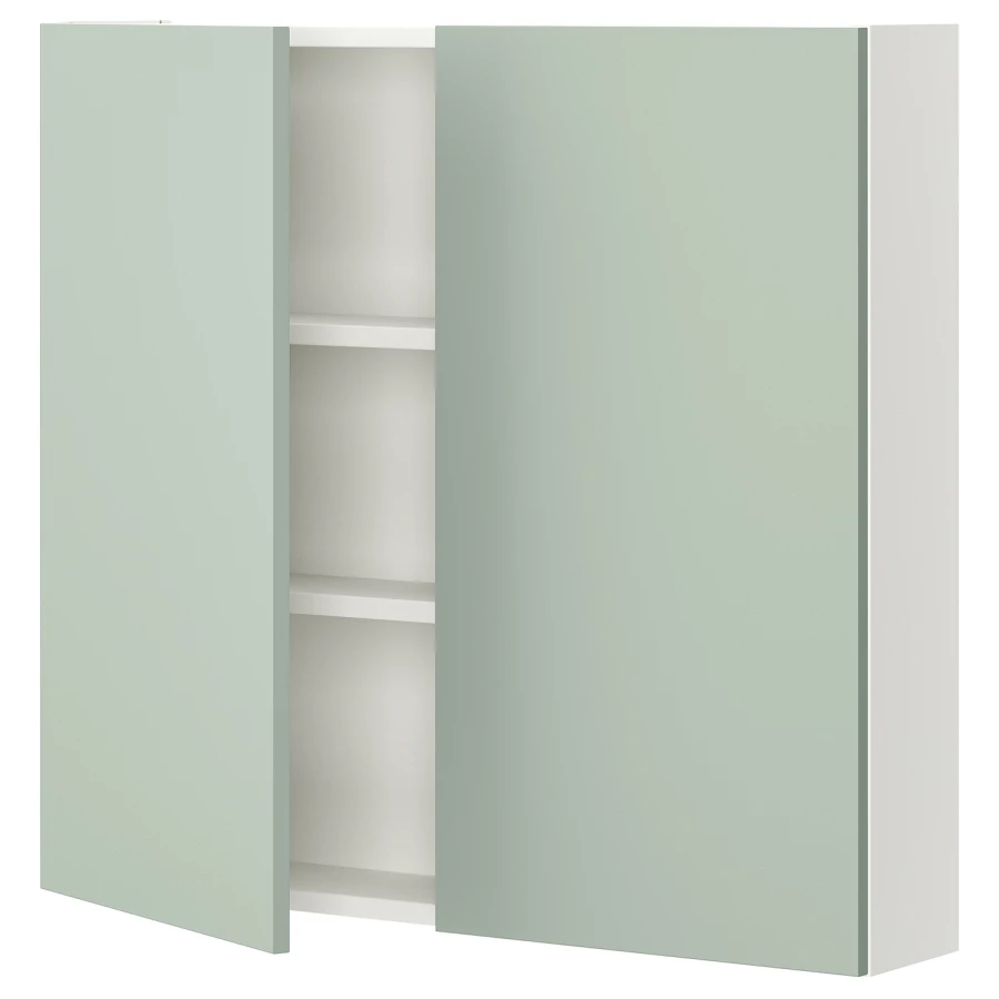 Навесной шкаф с 2 полками/дверью - IKEA ENHET/ЭНХЕТ ИКЕА, 75х17х80 см, белый/зеленый (изображение №1)