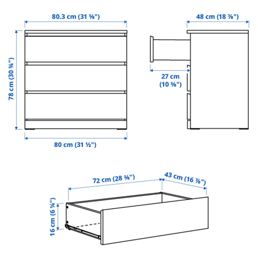 Комод - IKEA MALM/МАЛЬМ ИКЕА, 78х48х80 см, светло-оранжевый/глянцевый (изображение №6)