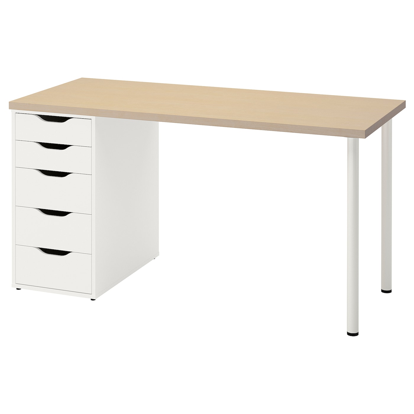 Письменный стол с ящиком - IKEA MÅLSKYTT/MALSKYTT/ALEX, 140x60 см, белый/береза,  МОЛСКЮТТ/АЛЕКС ИКЕА