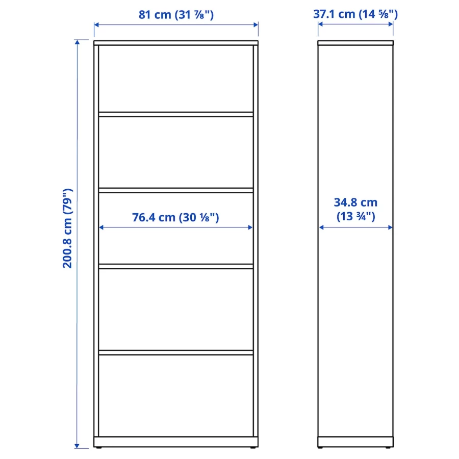 Книжный шкаф - TONSTAD IKEA/ ТОНСТАД ИКЕА,  81x37x201 см, кремовый/белый (изображение №5)