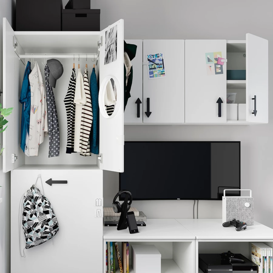 Детская гардеробная комбинация - IKEA PLATSA SMÅSTAD/SMASTAD, 180x57x196см, белый/светло-коричневый, ПЛАТСА СМОСТАД ИКЕА (изображение №6)