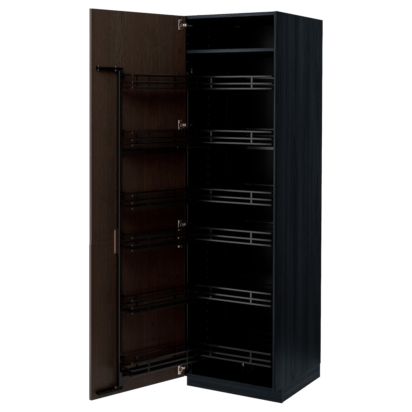 Высокий шкаф с выдвижной кладовой - IKEA METOD/МЕТОД ИКЕА, 60х60х200 см, черный/коричневый