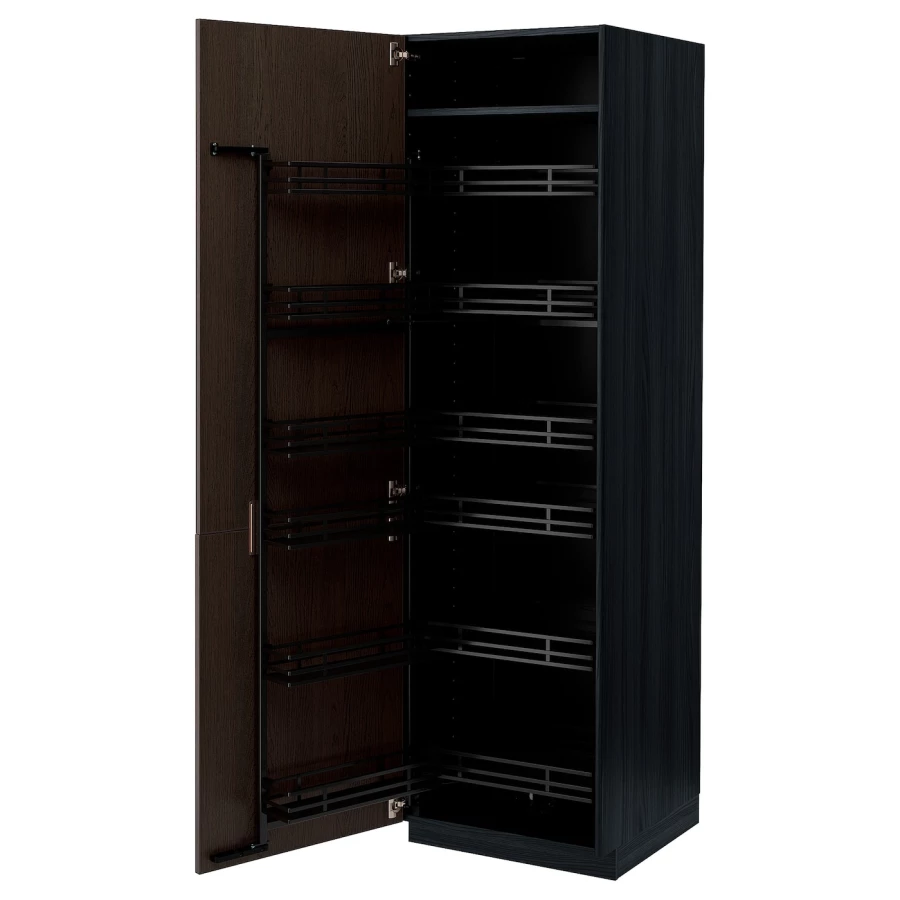 Высокий шкаф с выдвижной кладовой - IKEA METOD/МЕТОД ИКЕА, 60х60х200 см, черный/коричневый (изображение №1)