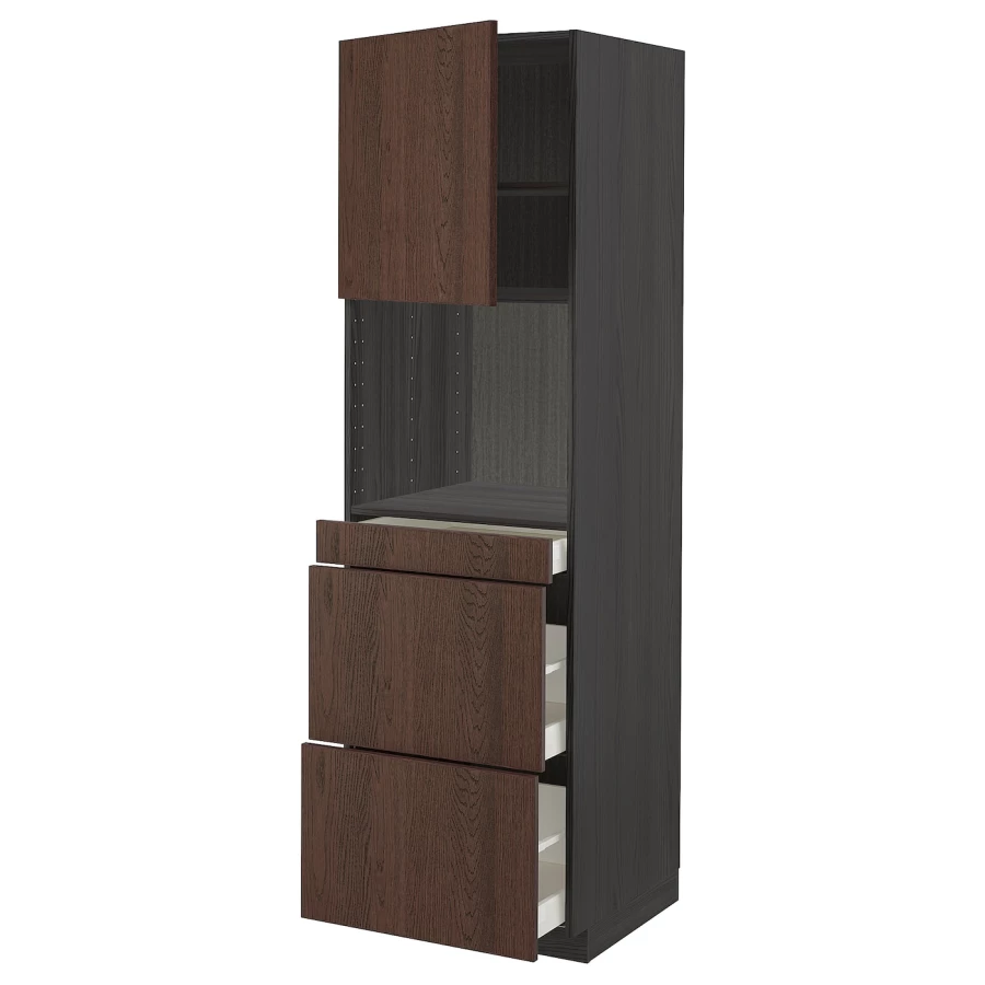 Высокий шкаф с ящиками - IKEA METOD/MAXIMERA/МЕТОД/МАКСИМЕРА ИКЕА, 200х60х60 см, черный/коричневый (изображение №1)