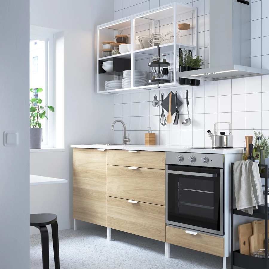 Комбинация для кухонного хранения  - ENHET  IKEA/ ЭНХЕТ ИКЕА, 203х63,5х222 см, белый/бежевый (изображение №2)