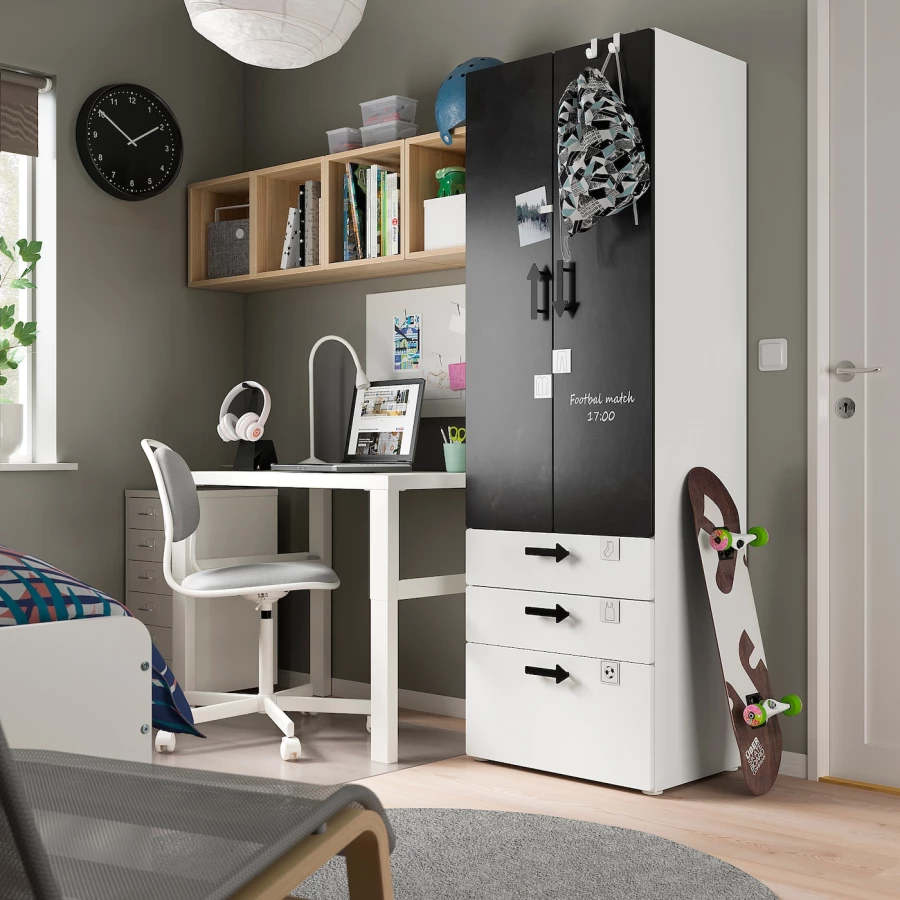 Шкаф детский - IKEA SMÅSTAD/SMASTAD, 60x42x181 см, белый/черный, СМОСТАД ИКЕА (изображение №2)