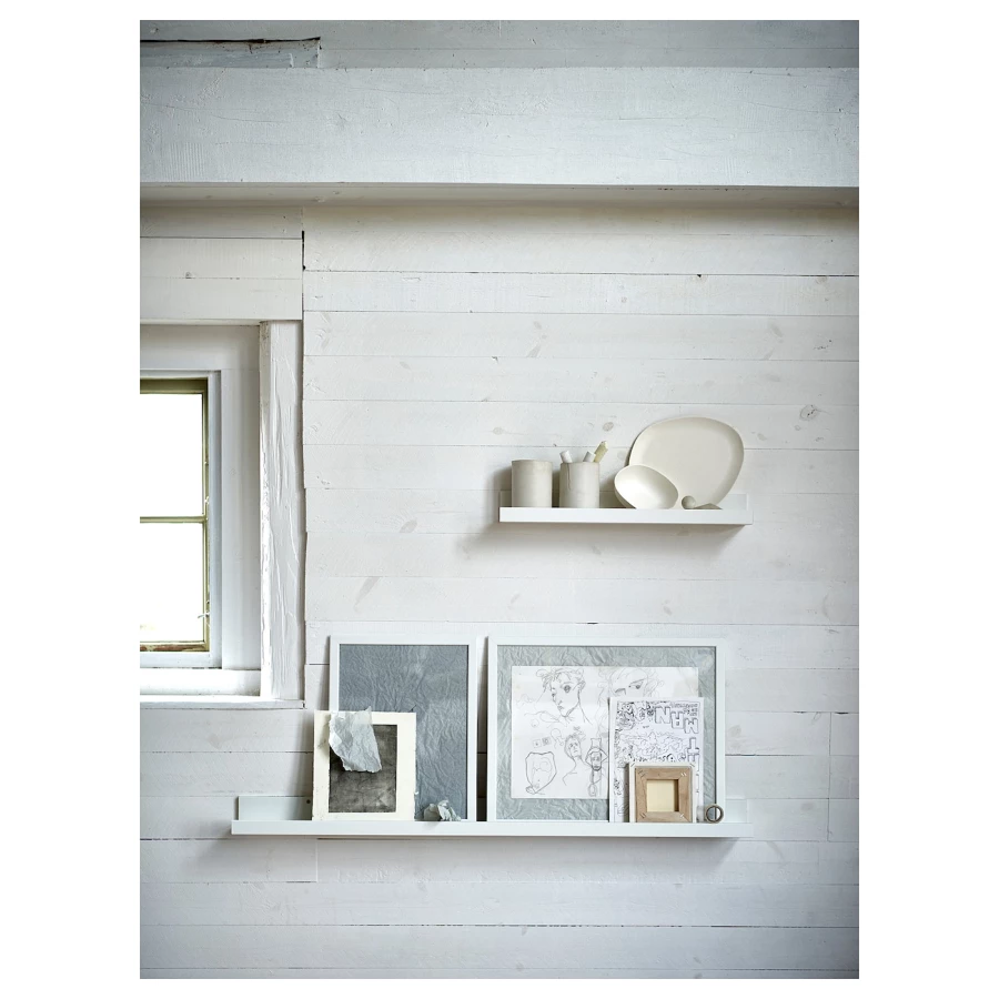 Полка для картин - MOSSLANDA IKEA/ МОССЛЭНДА ИКЕА, 115х12 см, белый (изображение №3)