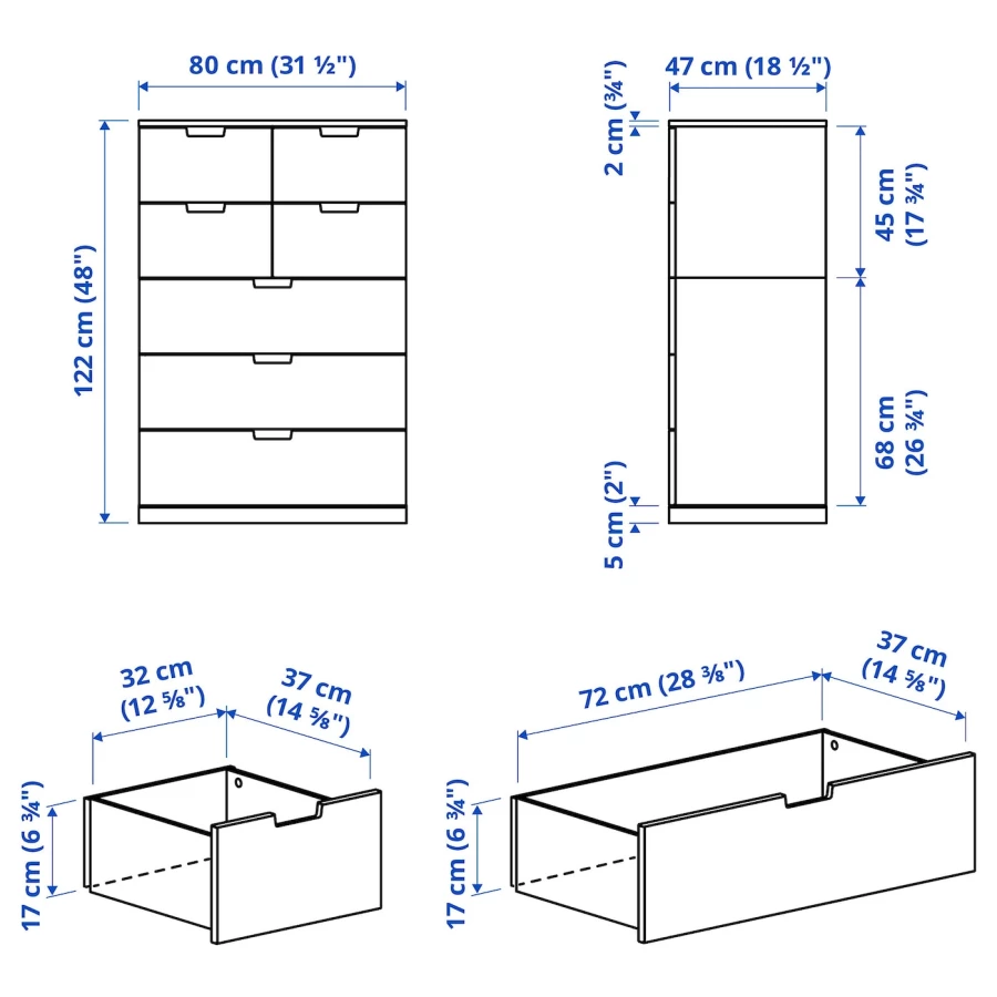 Комод - IKEA NORDLI/НОРДЛИ ИКЕА, 47х122х80 см, белый (изображение №5)