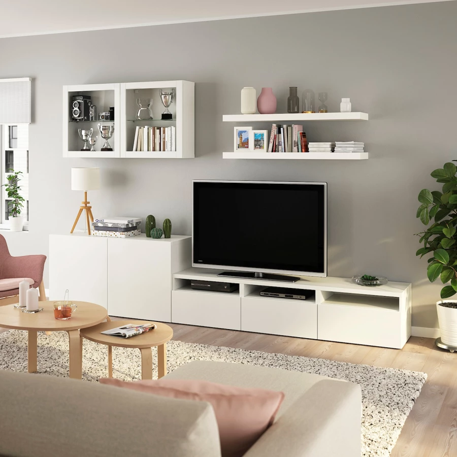 Комплект мебели д/гостиной  - IKEA BESTÅ/BESTA LACK, 195x42x300см, белый, БЕСТО ЛАКК ИКЕА (изображение №2)